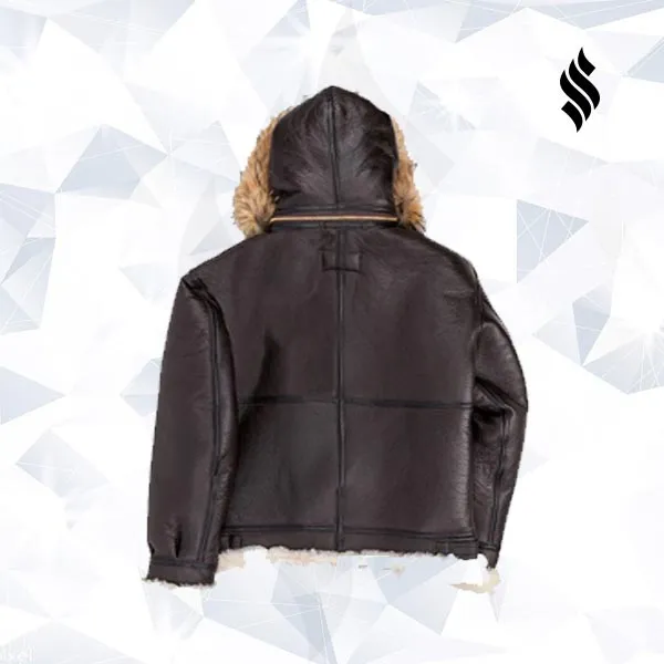 B-3 Hooded Sheepskin Bomber Leather Jacket