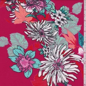 Berry Red/White Multi Fringe Floral Cluster Double Brushed Jersey Knit Fabric