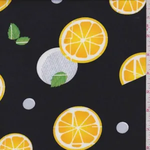 Black Citrus Slice Double Brushed Jersey Knit Fabric