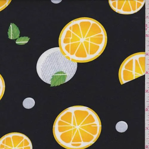 Black Citrus Slice Double Brushed Jersey Knit Fabric