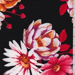 Black/Red/Fuchsia Floral Bloom Double Brushed Jersey Knit Fabric