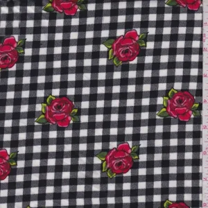 Black/White/Red Floral Check Double Brushed Jersey Knit Fabric