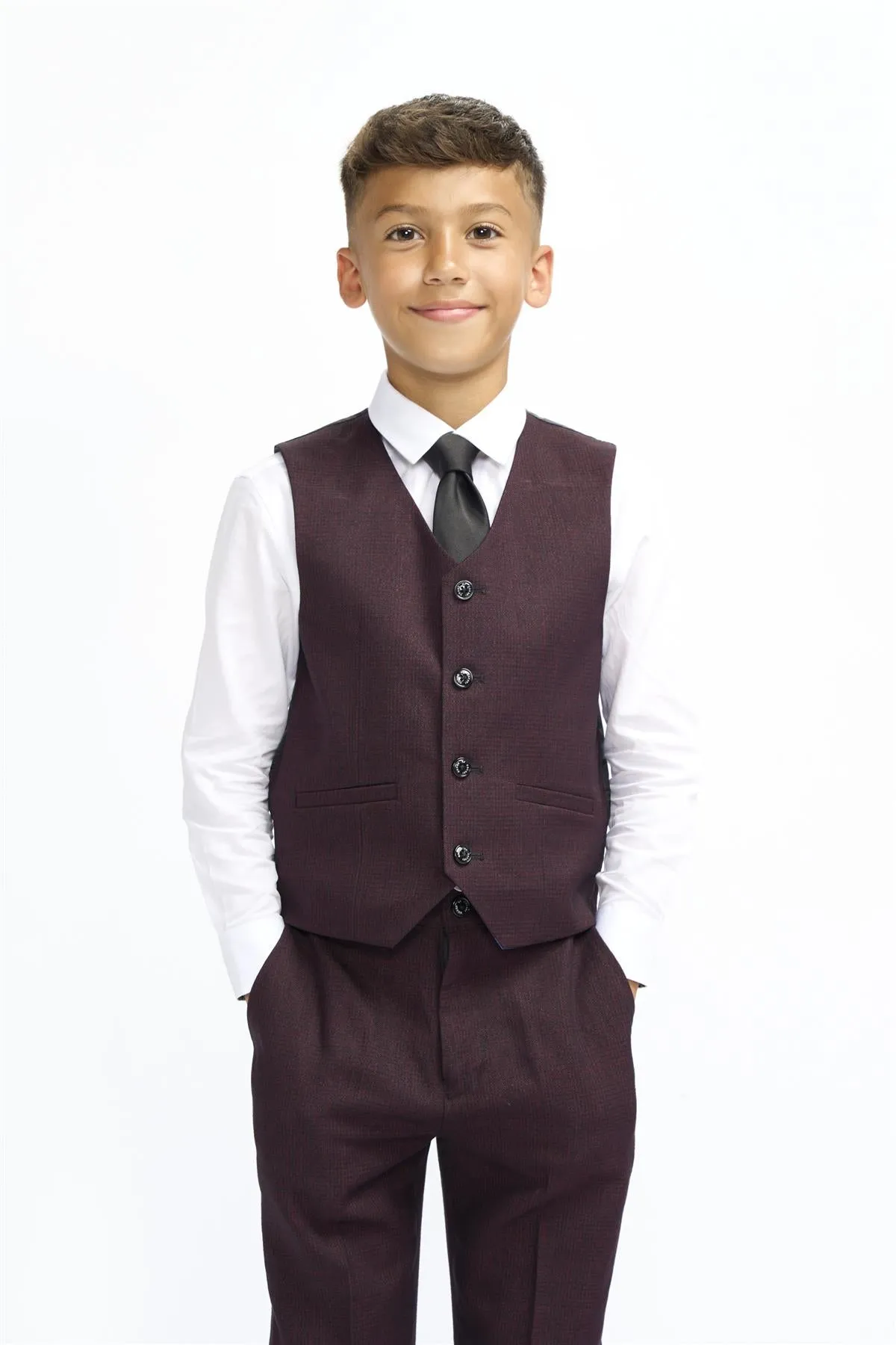 Boys Caridi Wine Three Piece Suit