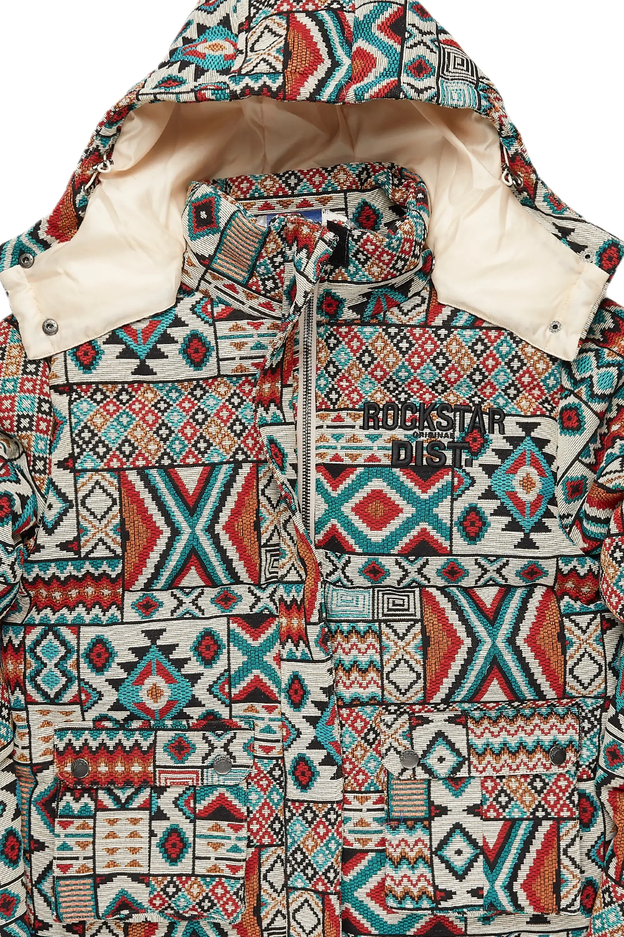 Boys Nard Beige Multi Tapestry Puffer Jacket