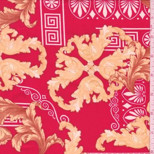 Bright Red/Gold Baroque Double Brushed Jersey Knit Fabric