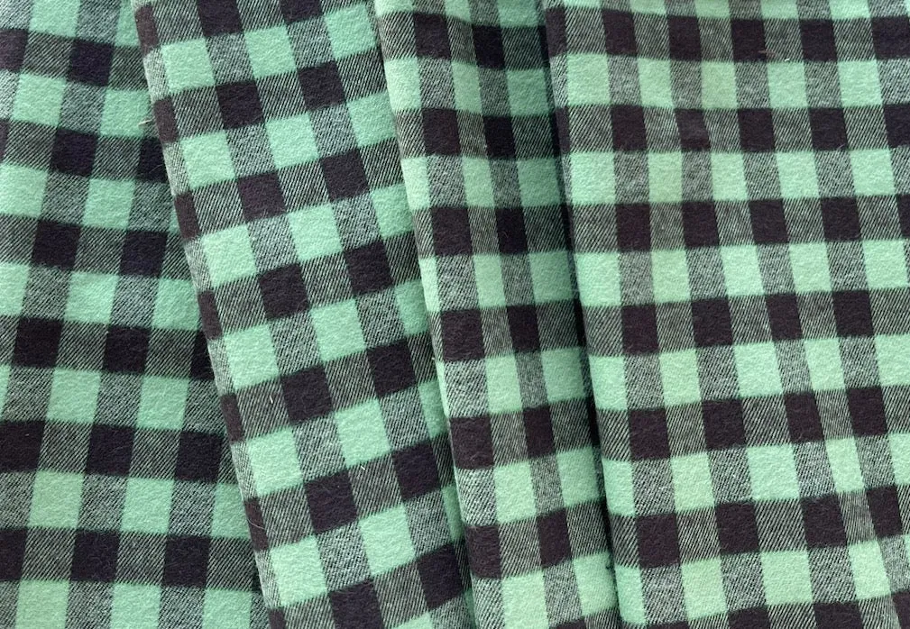 Brushed Brown & Pistachio 1/2" Check Cotton Flannel Shirting (Made in Italy)