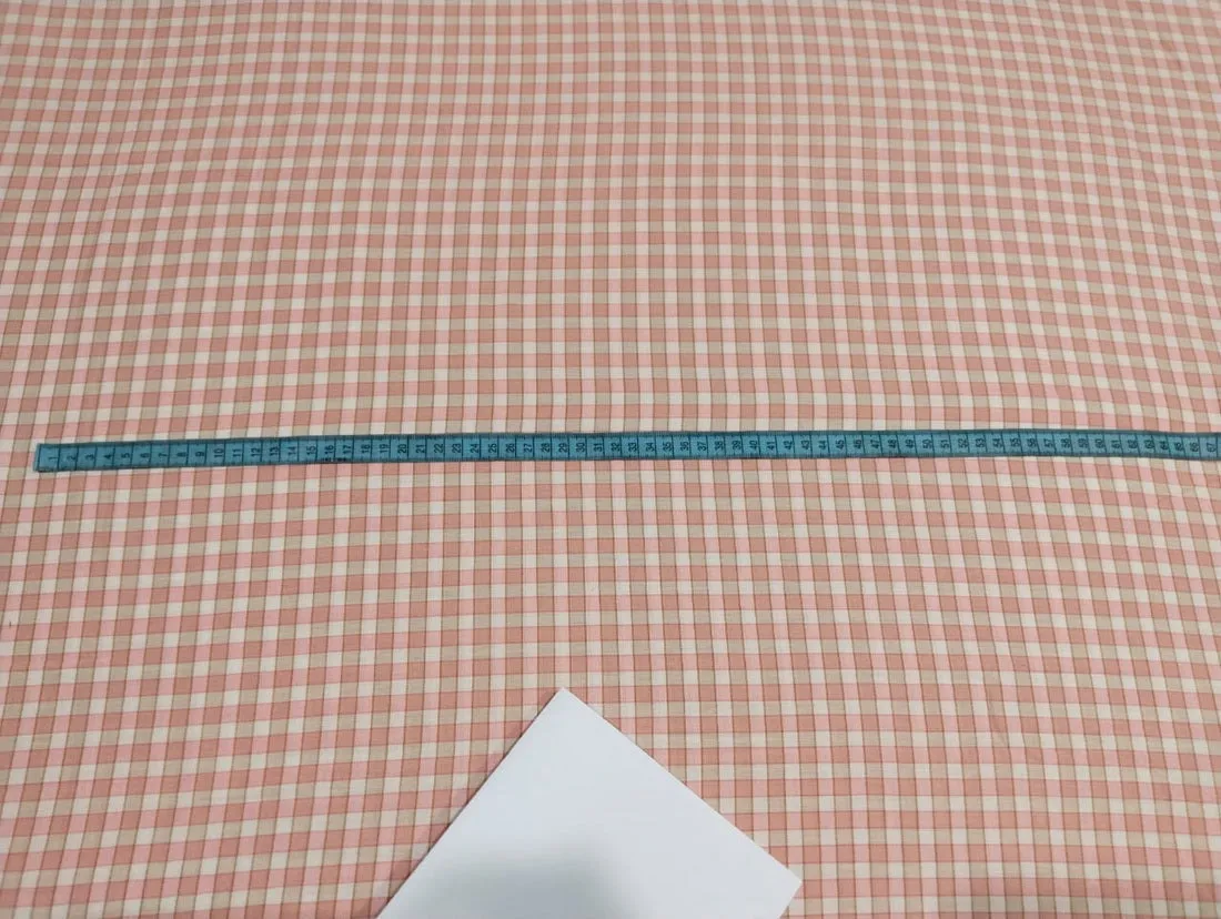 COTTON POPLIN PINK X IVORY BEIGE PLAIDS 58&quot; Wide.