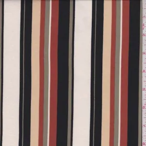 Cream/Black/Olive Stripe Double Brushed Jersey Knit Fabric