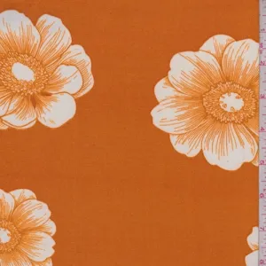 Dark Orange/White Floral Bloom Double Brushed Jersey Knit Fabric