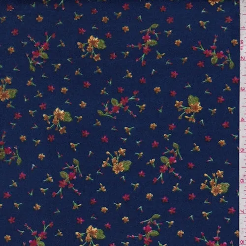 Deep Blue/Yellow Mini Floral Double Brushed Jersey Knit Fabric