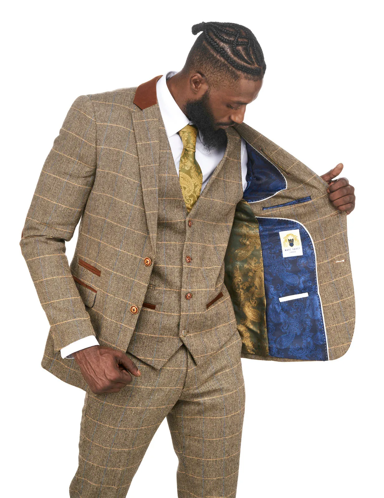 DX7 Tan Brown Tweed Check Peaky Blinder Suit | Wedding Suit | Check Suit | Office Wear