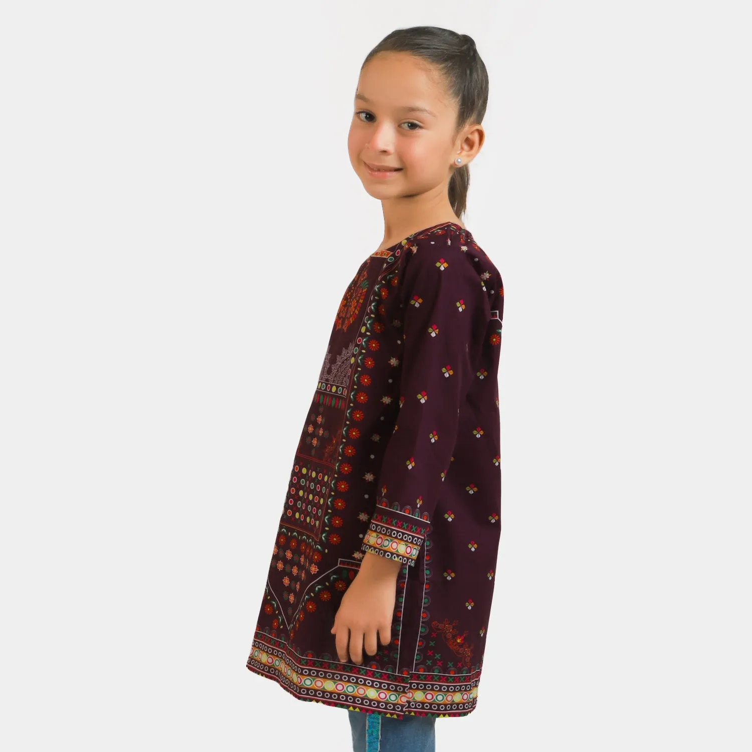 Girls Digital Print Kurti Balochi - Purple