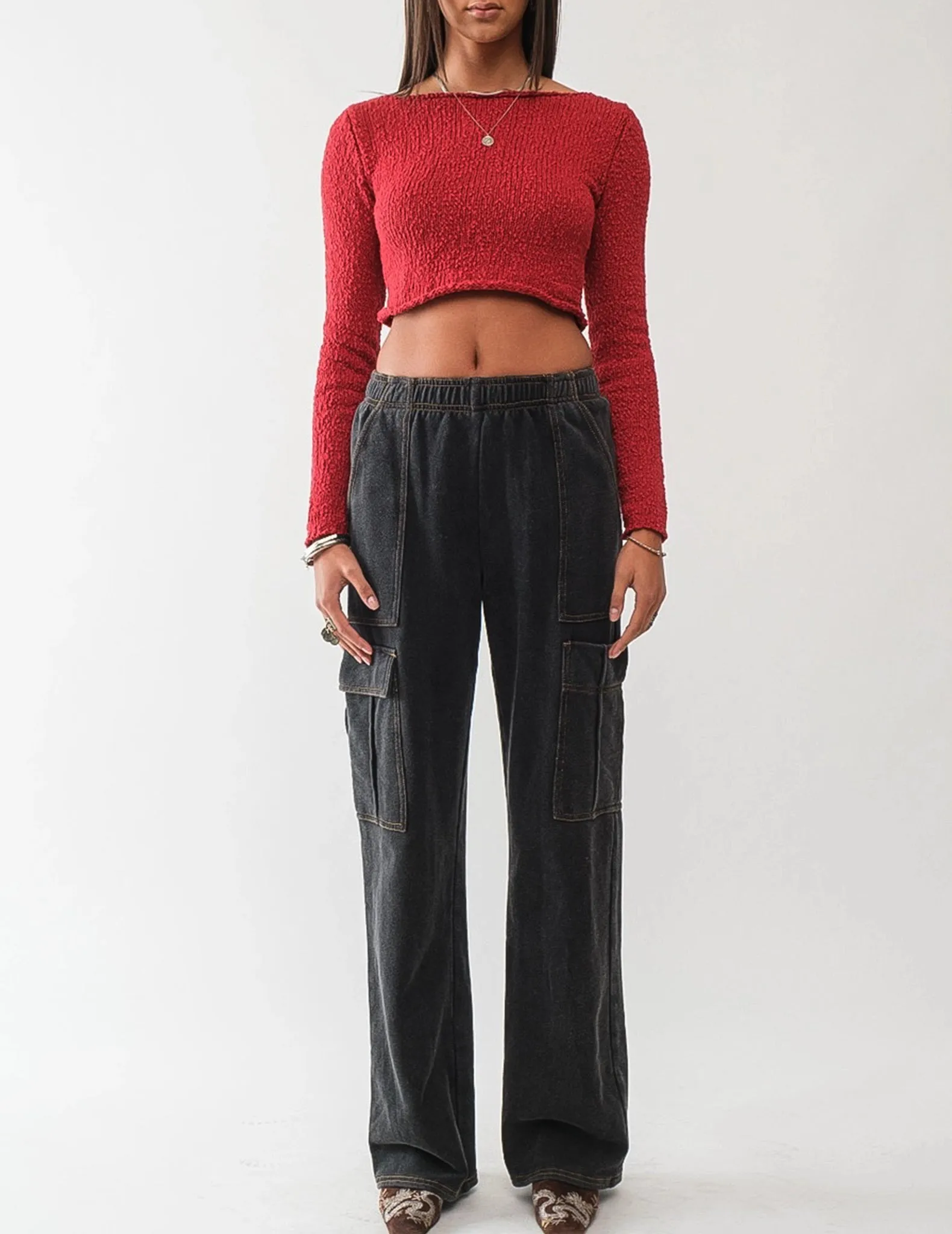 Gwen Cropped Long Sleeve Boatneck Sweater