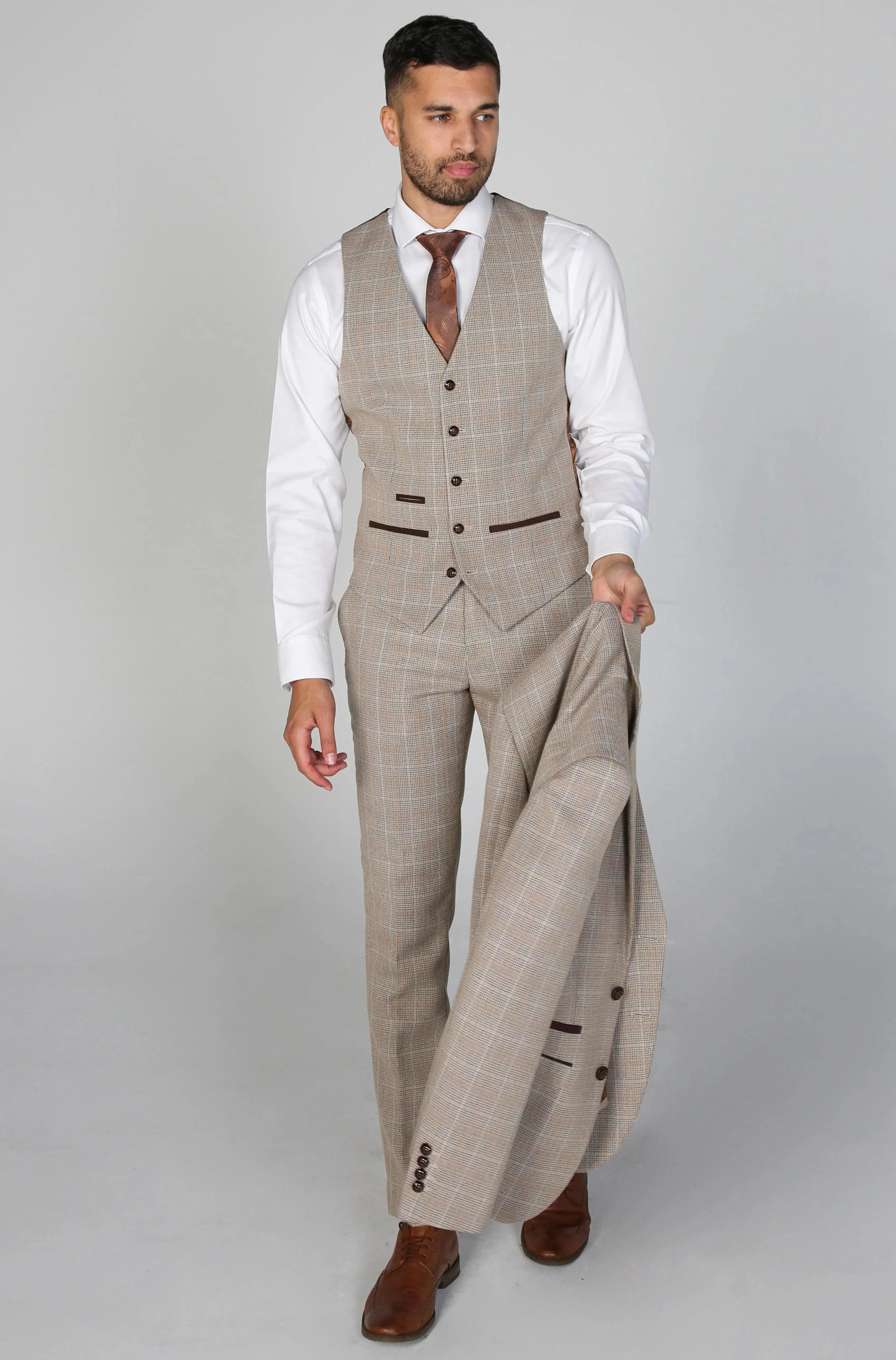 Holland Beige Men's Three Piece Suit