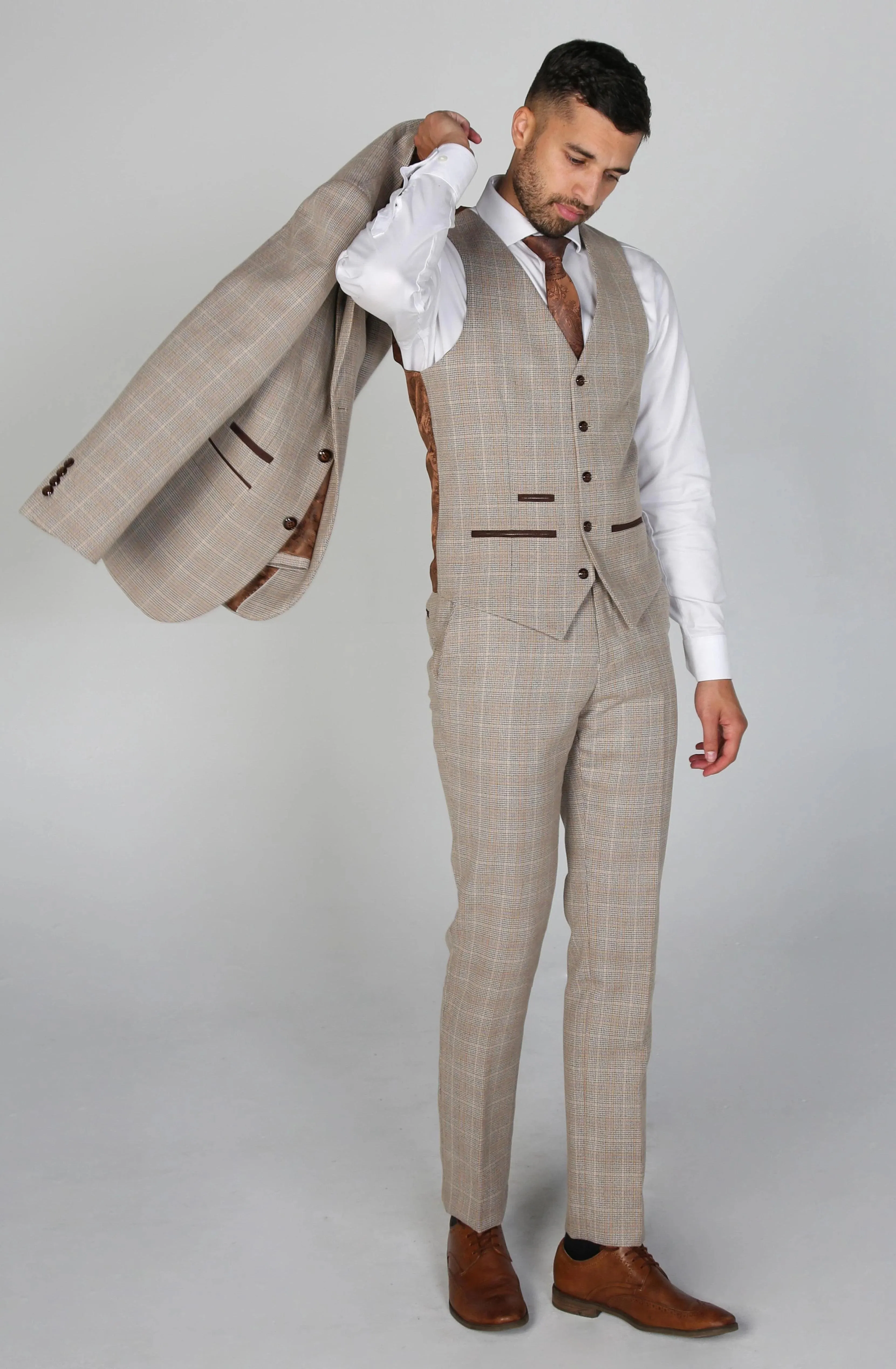 Holland Beige Men's Three Piece Suit