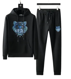 Kenz Paris Full Embroidered Tiger Head Hooded Tracksuit - Black