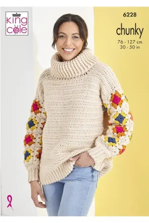 King Cole Ladies Jumper Crochet Pattern & Chunky Yarn Kit