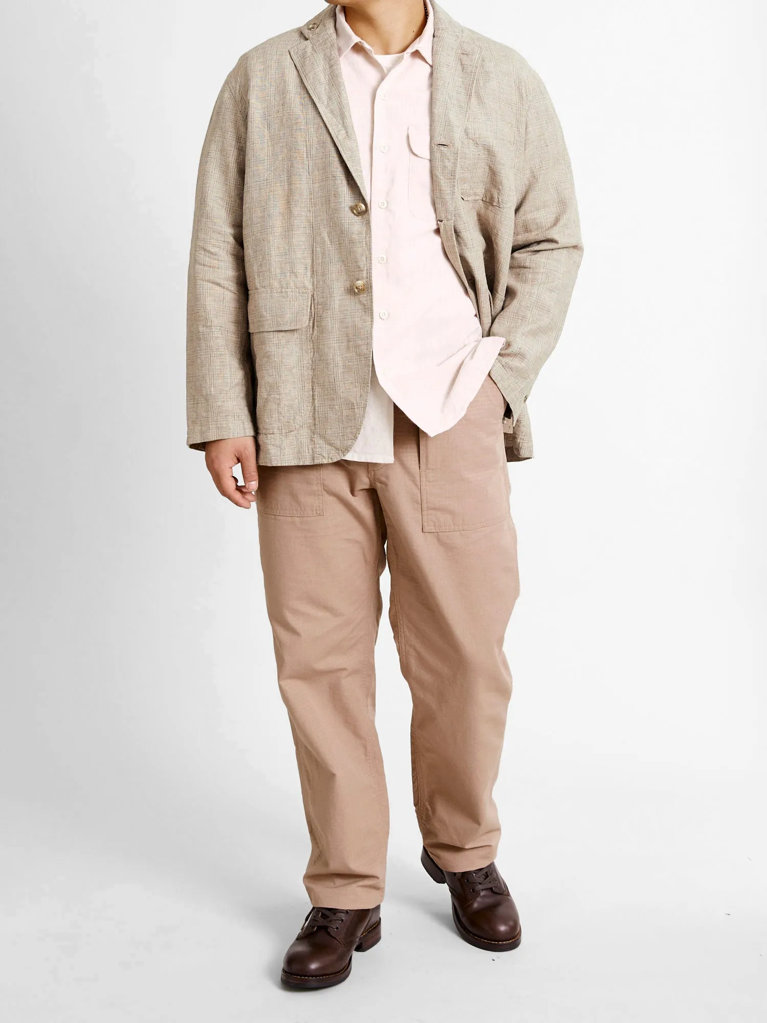 Loiter Jacket in Beige Linen Glen Plaid