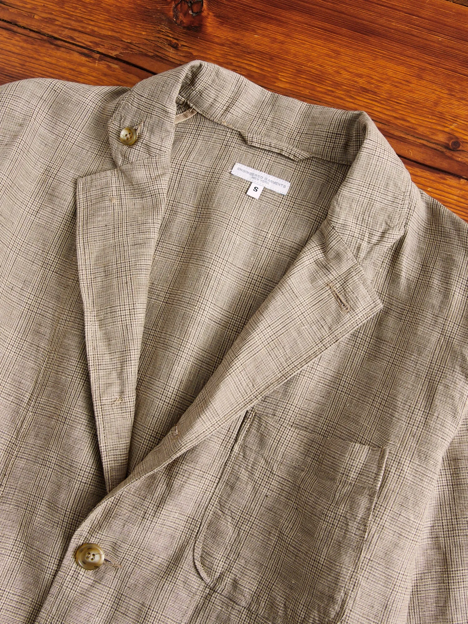 Loiter Jacket in Beige Linen Glen Plaid