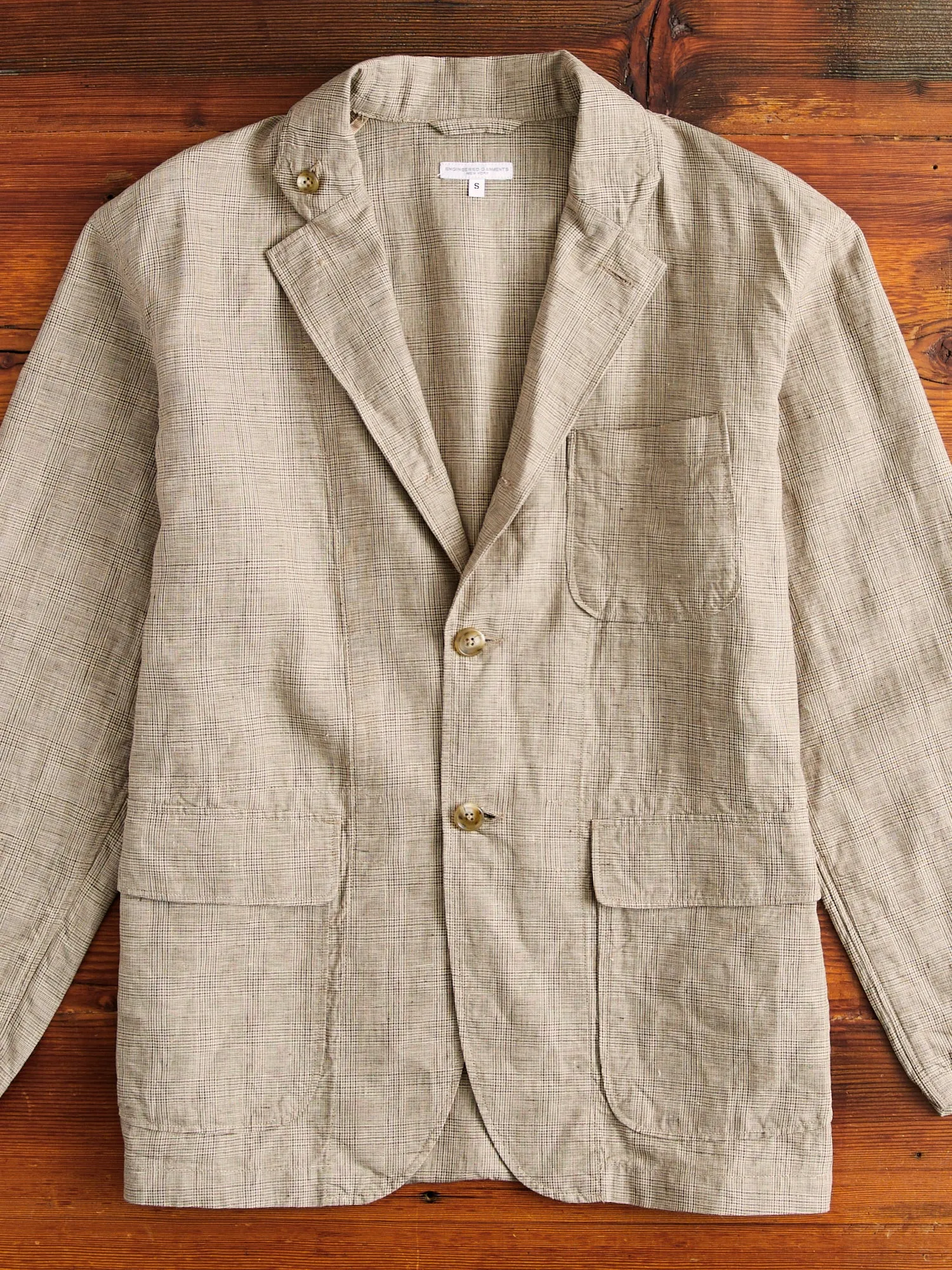 Loiter Jacket in Beige Linen Glen Plaid