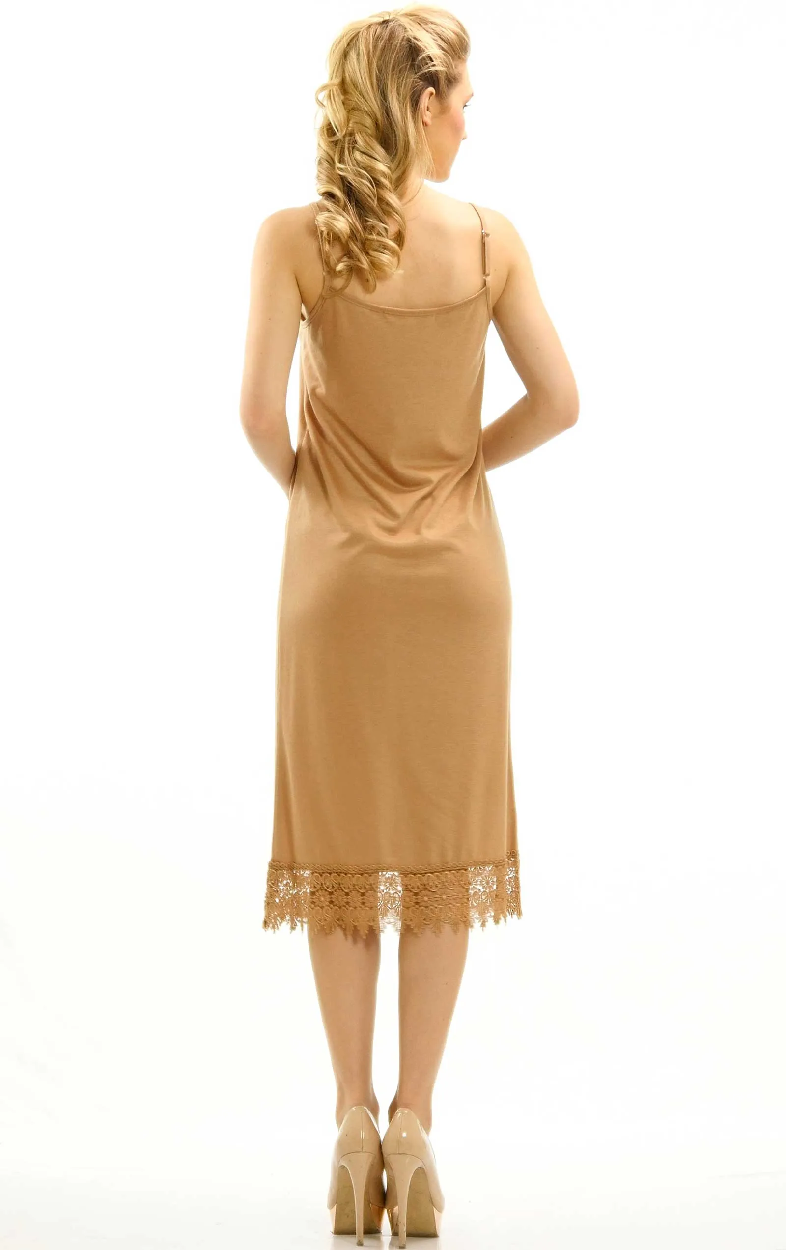 Long Solid Knit lace full slip dress extender with adjustable straps