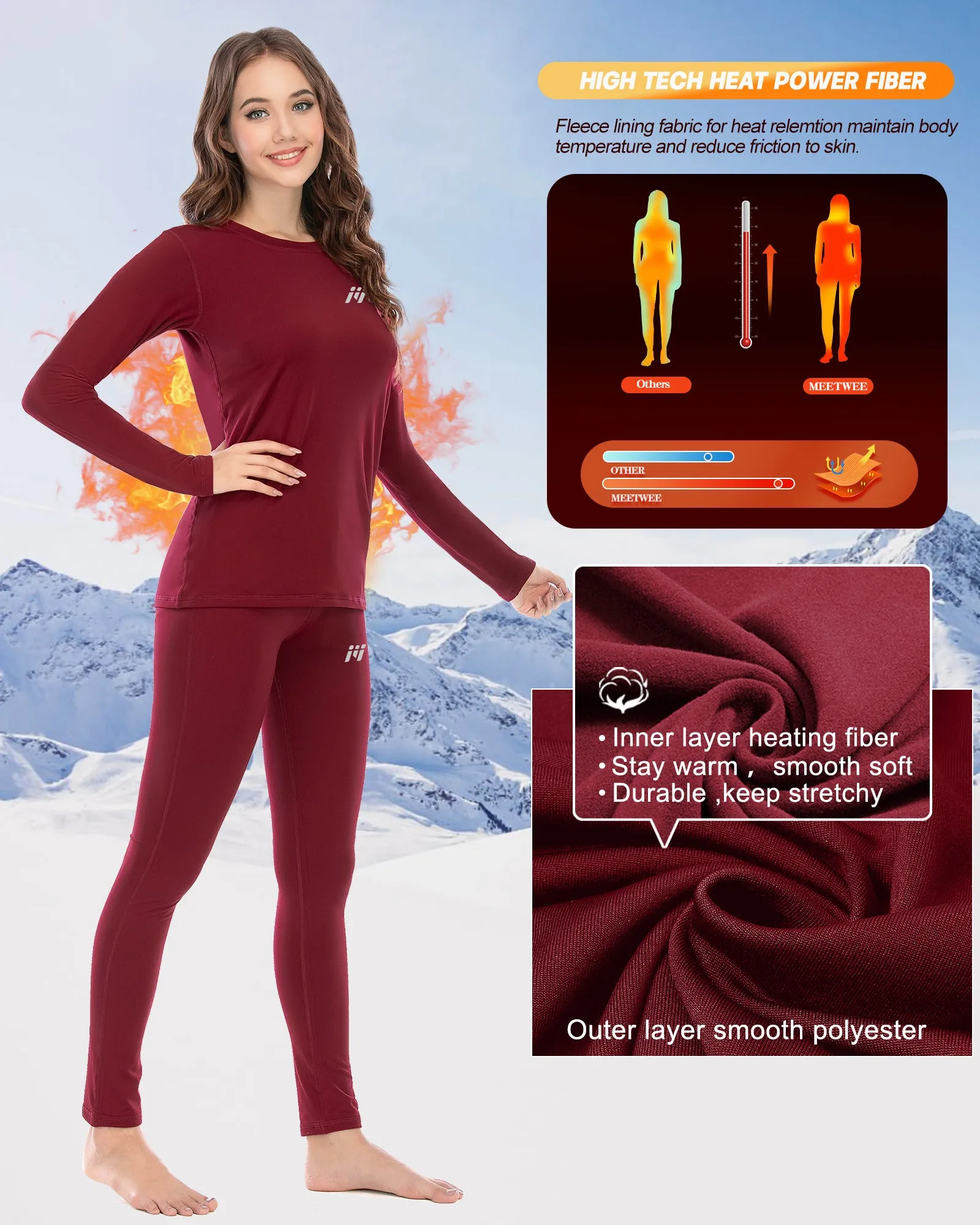 MEETWEE Red Winter Thermal Underwear Set