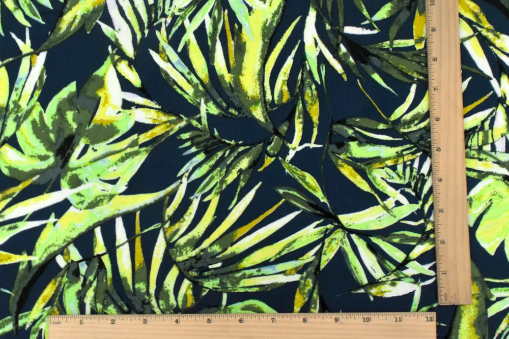 Navy Blue-Green-Multi Leaves Printed Cotton Lawn Woven Fabric