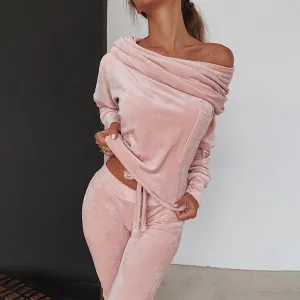 Off shoulder Velvet Women's lounge wear tracksuit