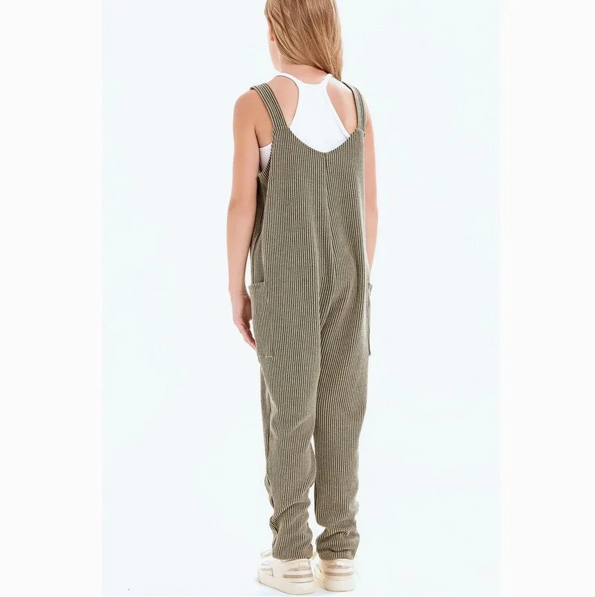 Olive Ribbed Sleeveless Jumpsuit