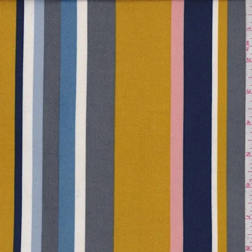 Pewter/Gold/Navy Stripe Double Brushed Jersey Knit Fabric