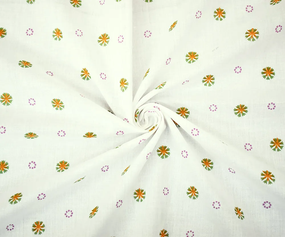 Pink-Green-White Border Bandana Printed Cotton Batiste Woven Fabric