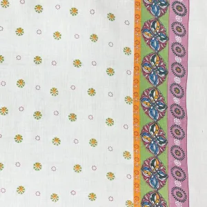 Pink-Green-White Border Bandana Printed Cotton Batiste Woven Fabric