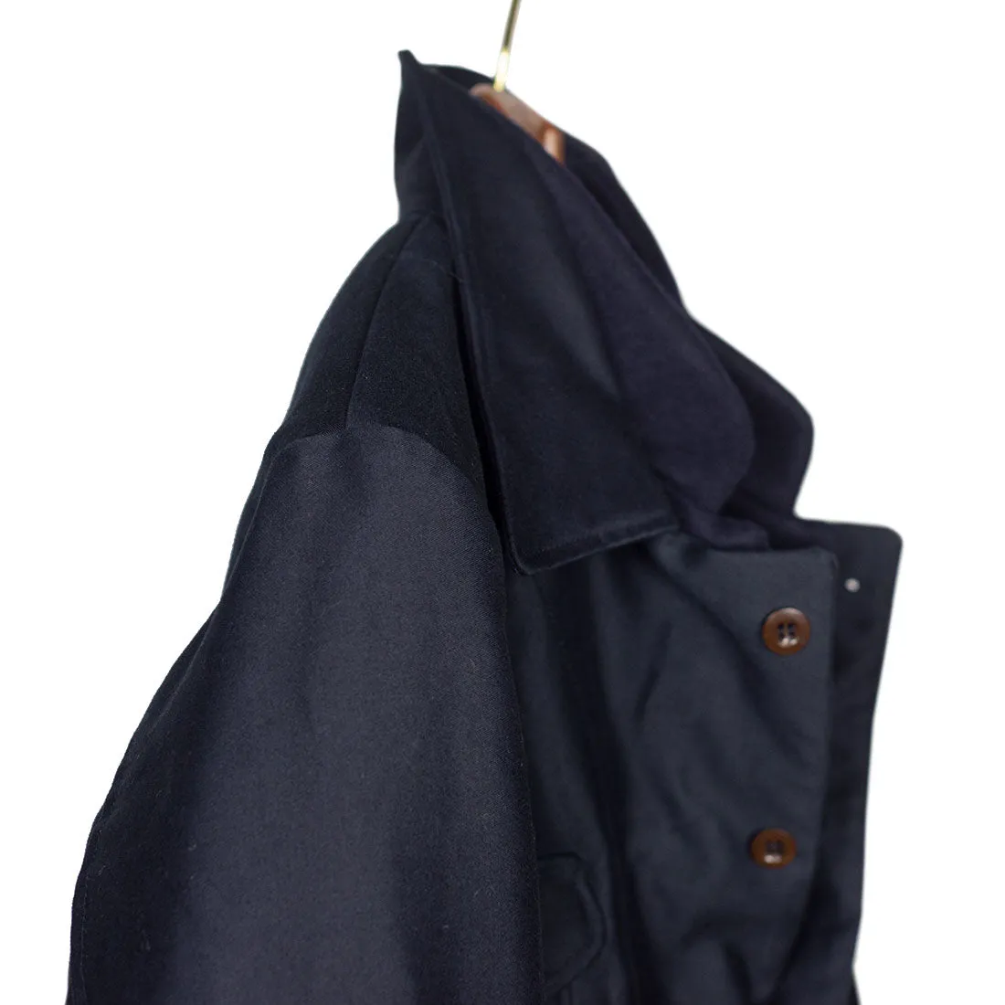 "Double Jacket" in navy blue French cotton sateen with Bavarian loden removable lining