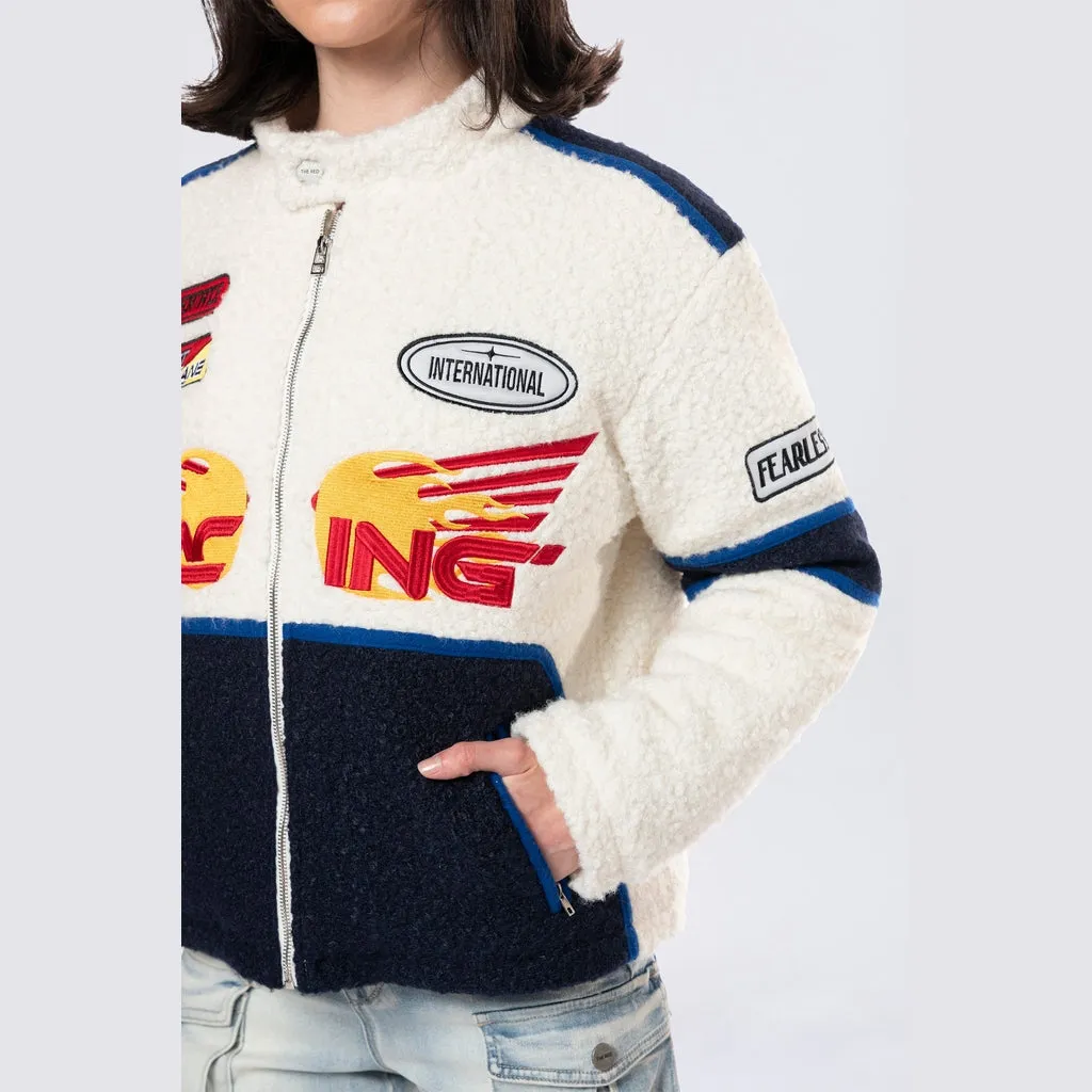 Racing Full Zip Sherpa Jacket - Off White