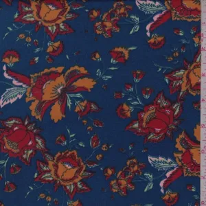 Sapphire Multi Stylized Small Floral Double Brushed Jersey Knit Fabric