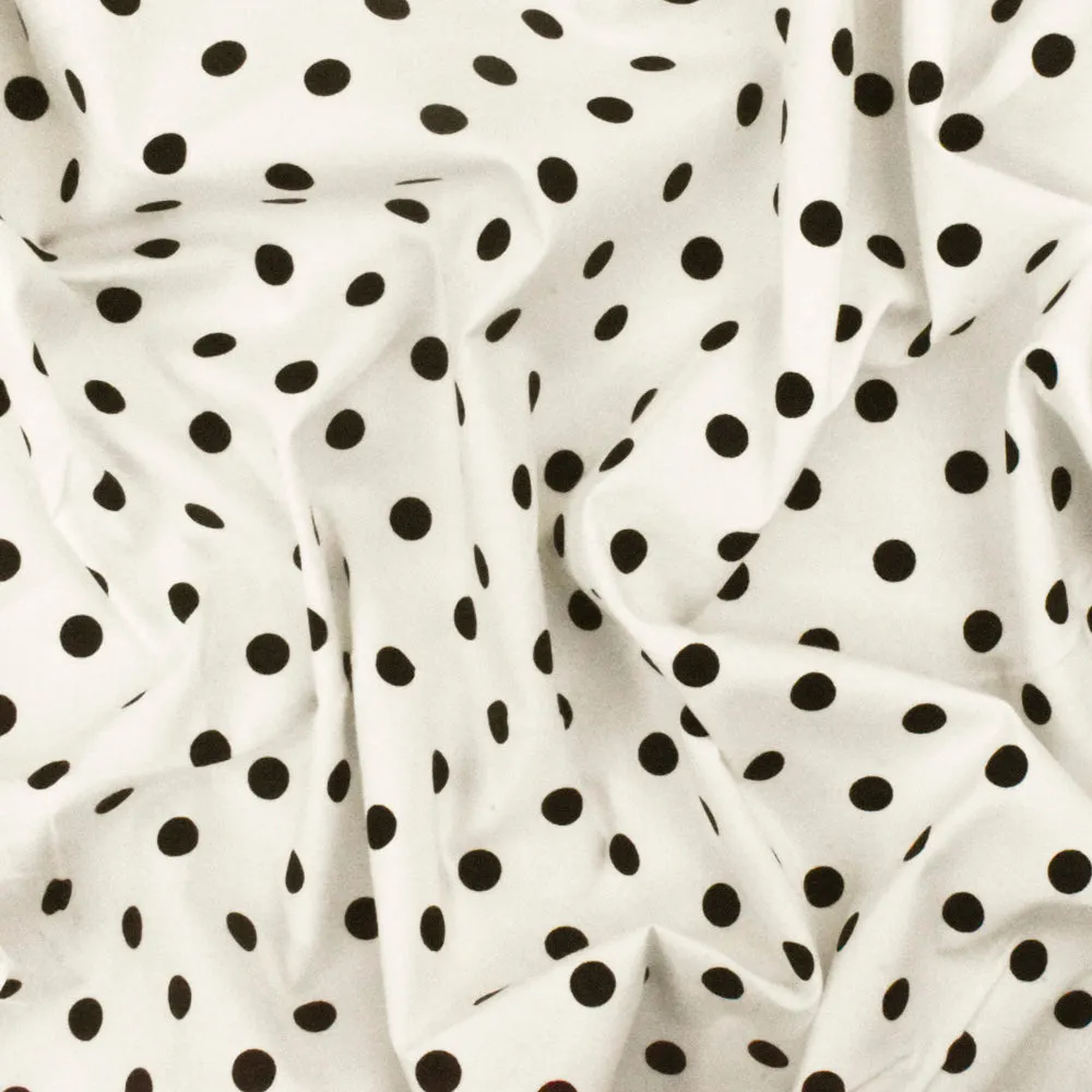 Simple Black-White Dot Printed Stretch Cotton Poplin Woven Fabric