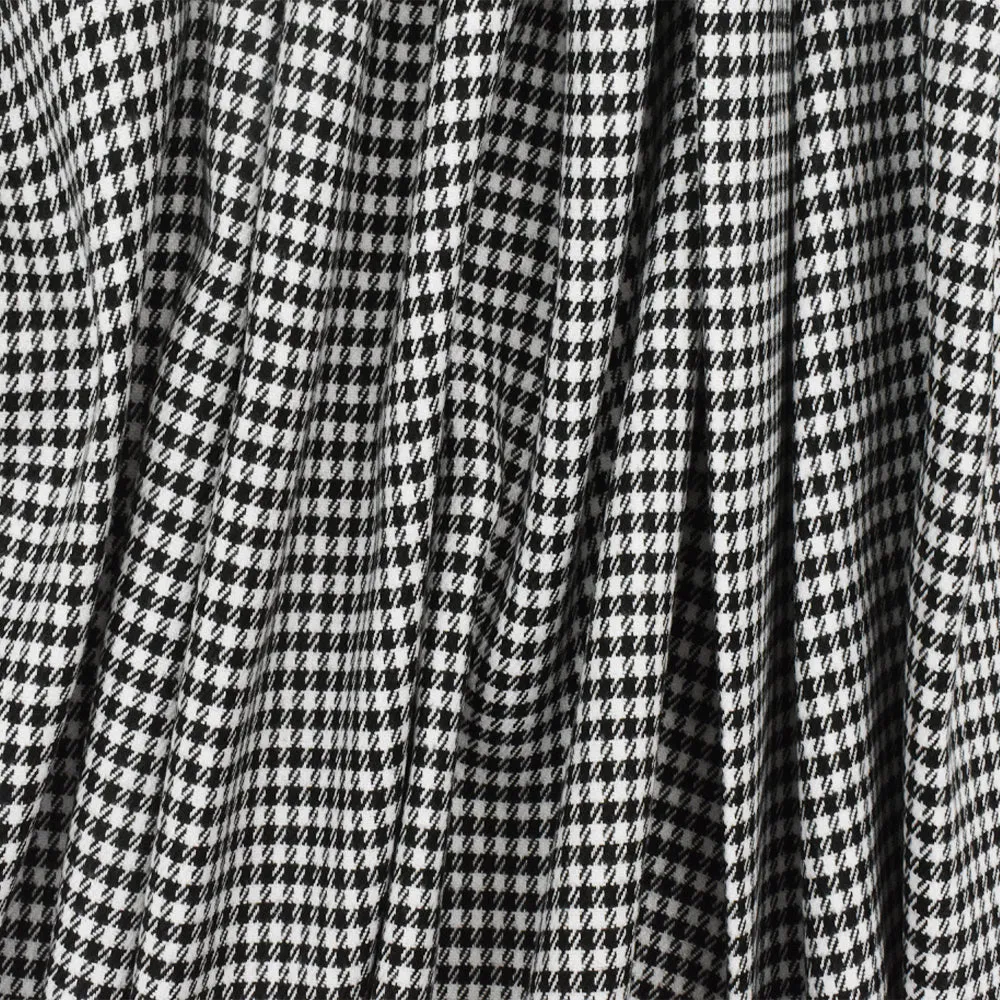 Simple Black-White Houndstooth Check Polyester Twill Woven Fabric