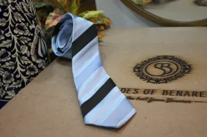 Stylish Blue Stripes Pure Banarasi Satin Silk Printed Neck Tie