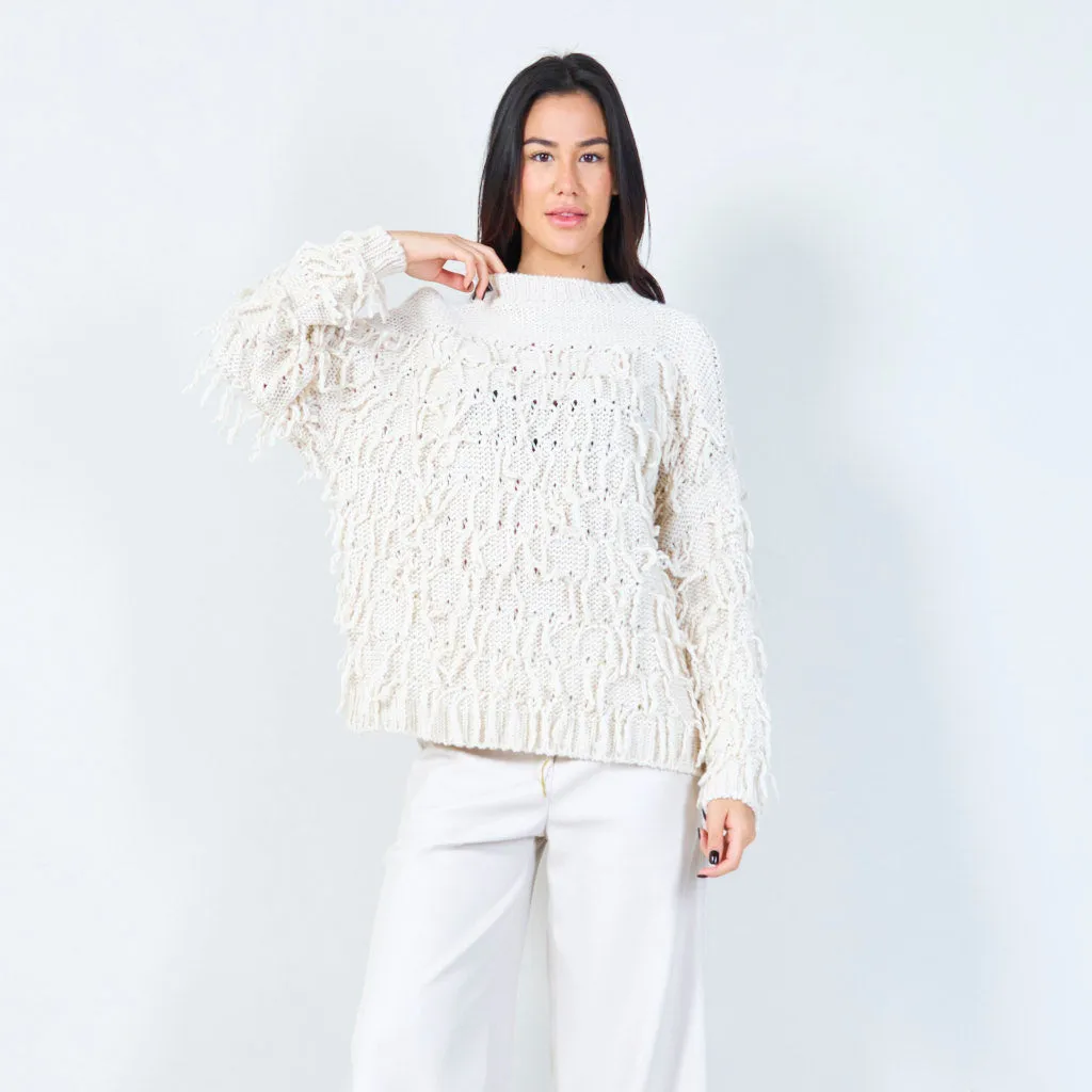 Textured fringe knit sweater wholesale