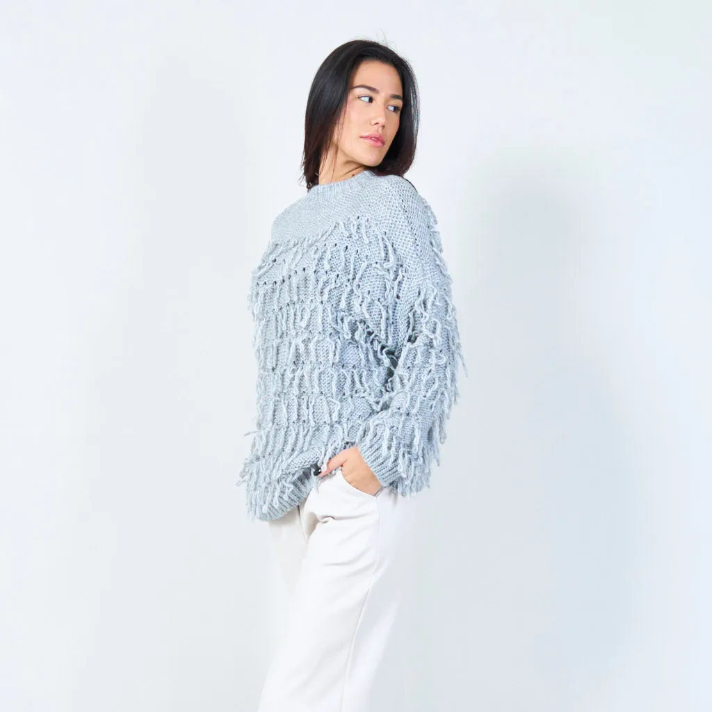 Textured fringe knit sweater wholesale