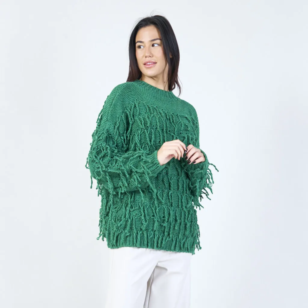 Textured fringe knit sweater wholesale