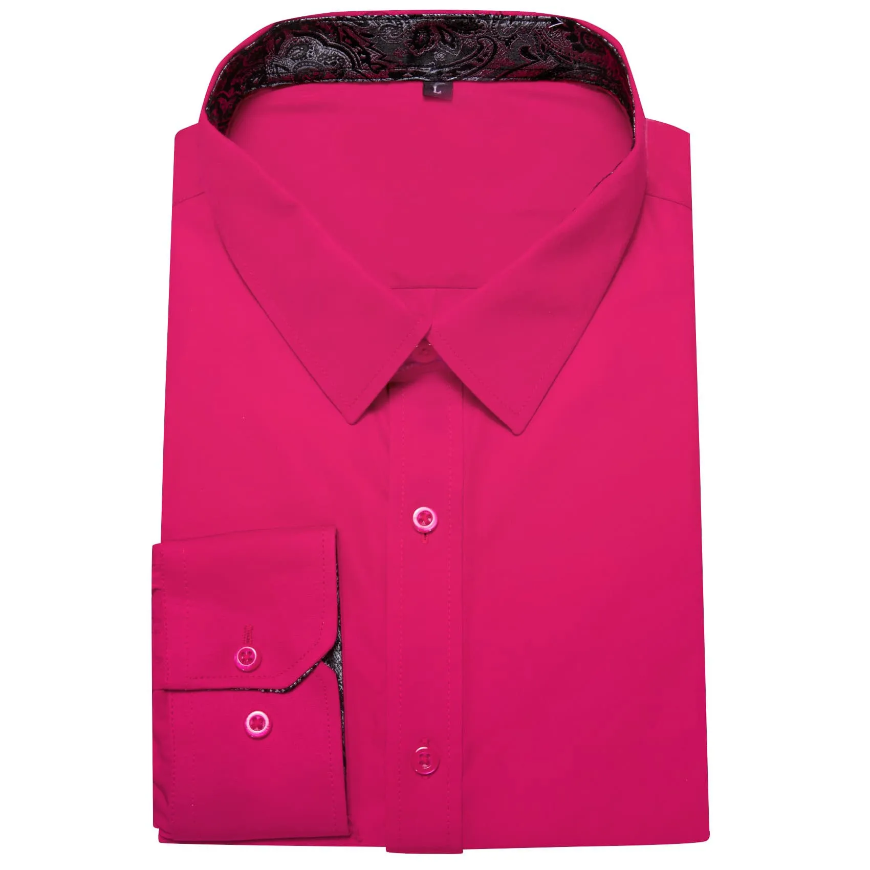 Ties2you Business Shirts Hot Pink Solid Splicing Paisley Silk Mens Button Up Long Sleeve Shirts