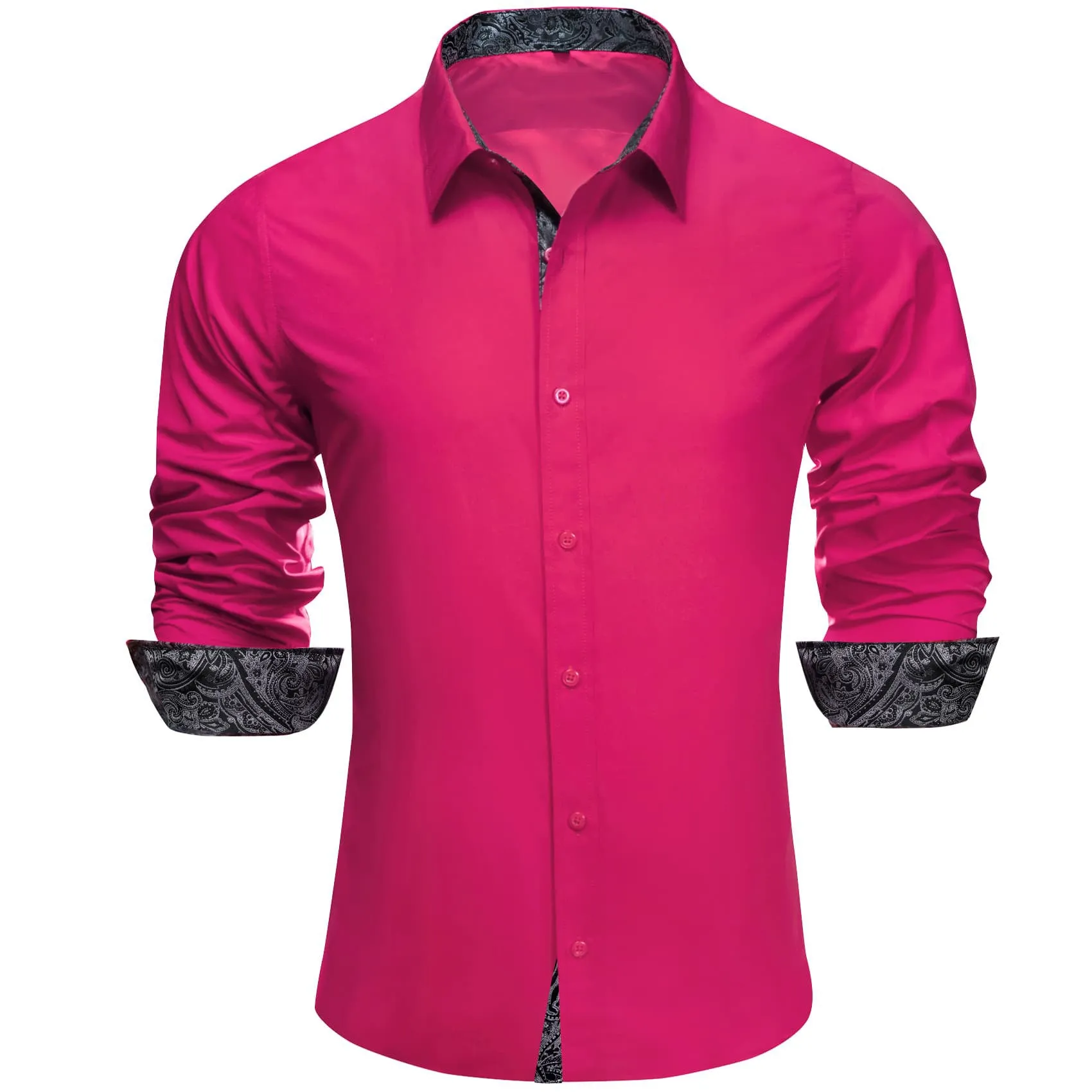 Ties2you Business Shirts Hot Pink Solid Splicing Paisley Silk Mens Button Up Long Sleeve Shirts