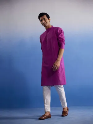 Vastramay Men's Purple Handloom Kurta Pyjama