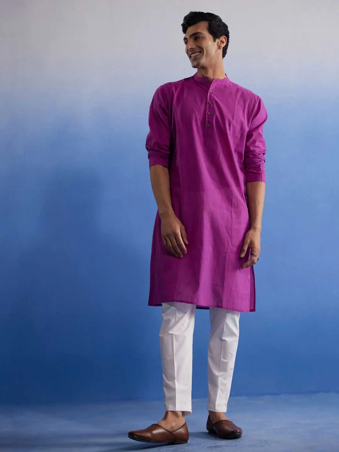 Vastramay Men's Purple Handloom Kurta Pyjama