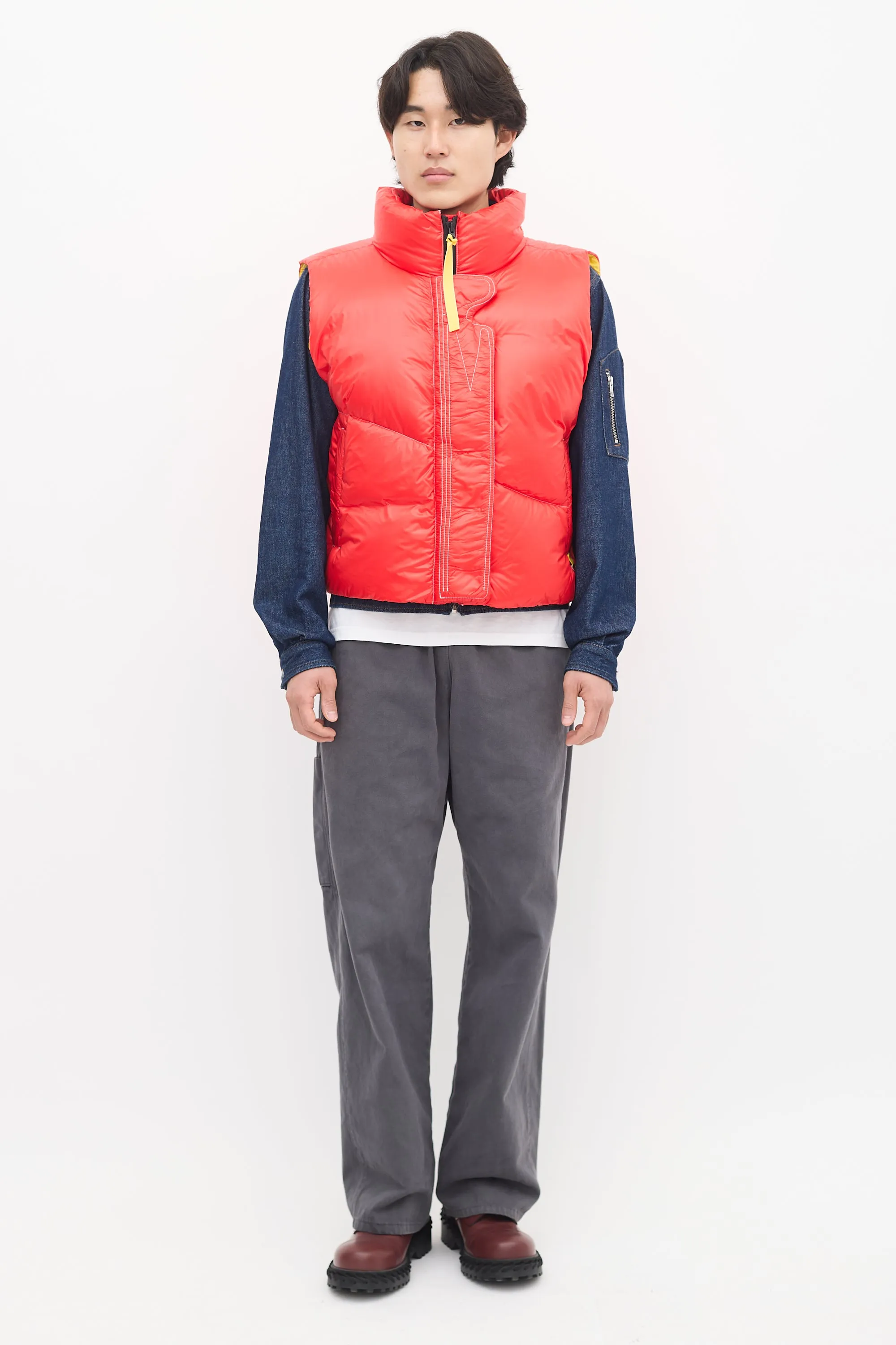 X Pyer Moss Red & Yellow Down Puffer Vest