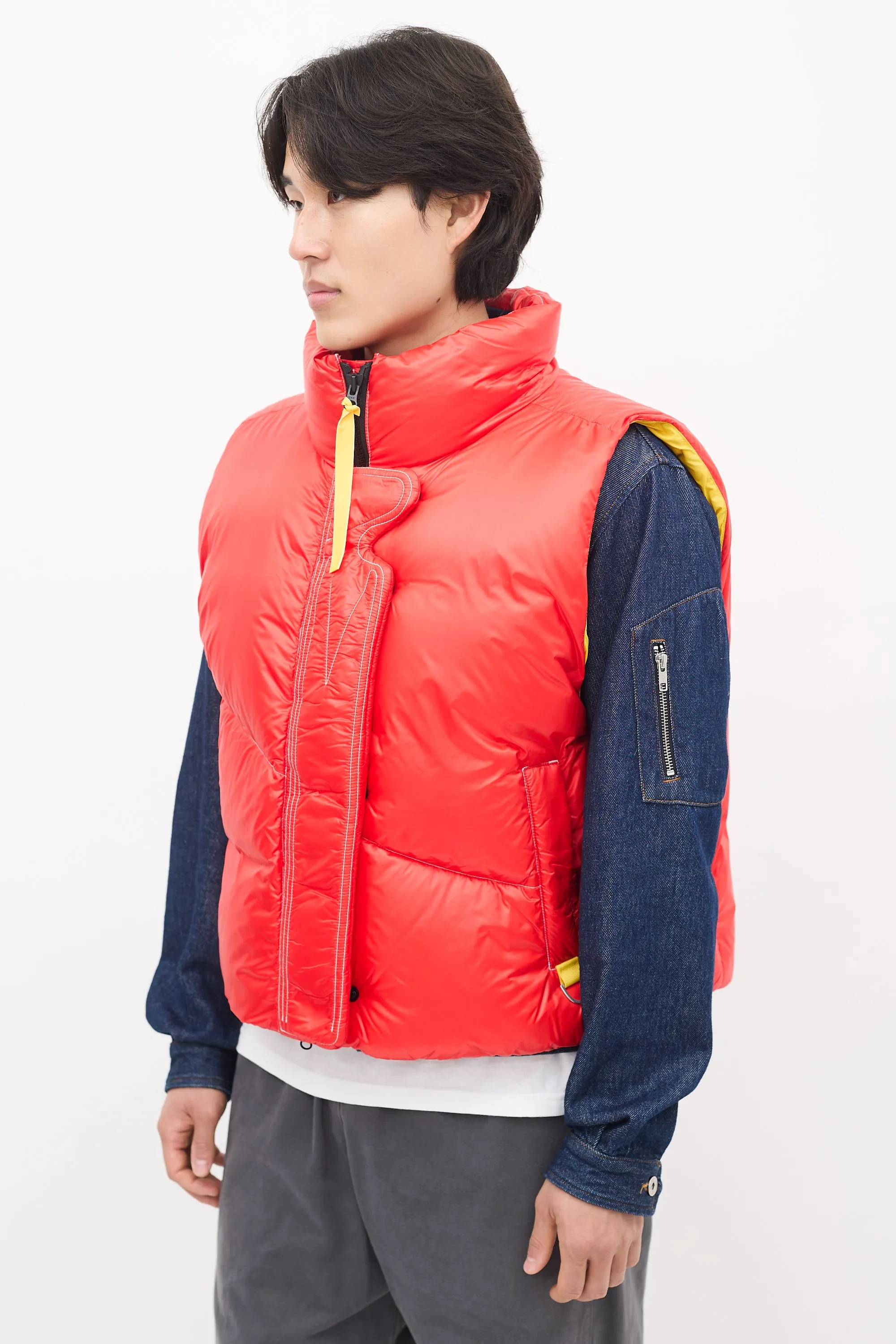 X Pyer Moss Red & Yellow Down Puffer Vest