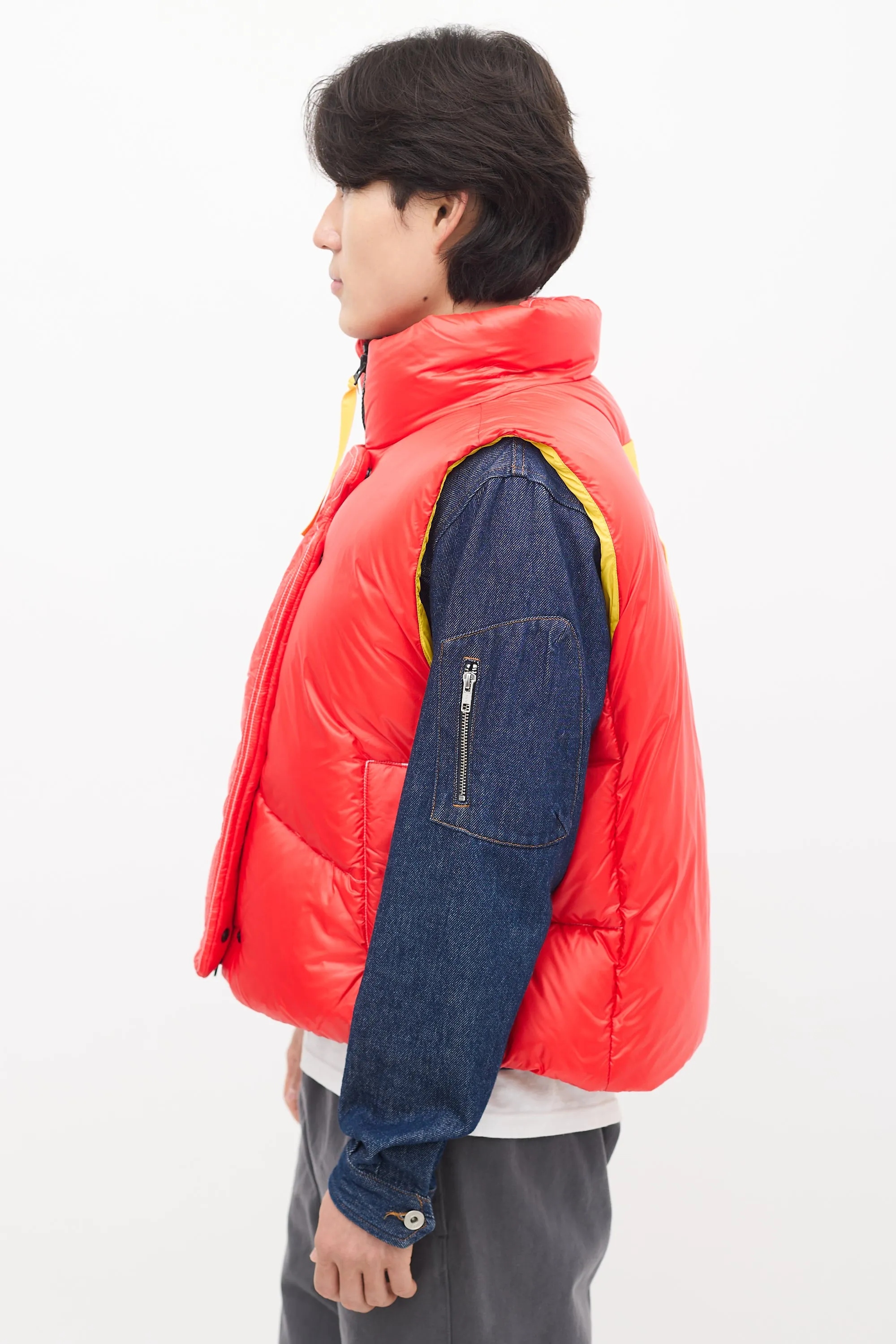 X Pyer Moss Red & Yellow Down Puffer Vest