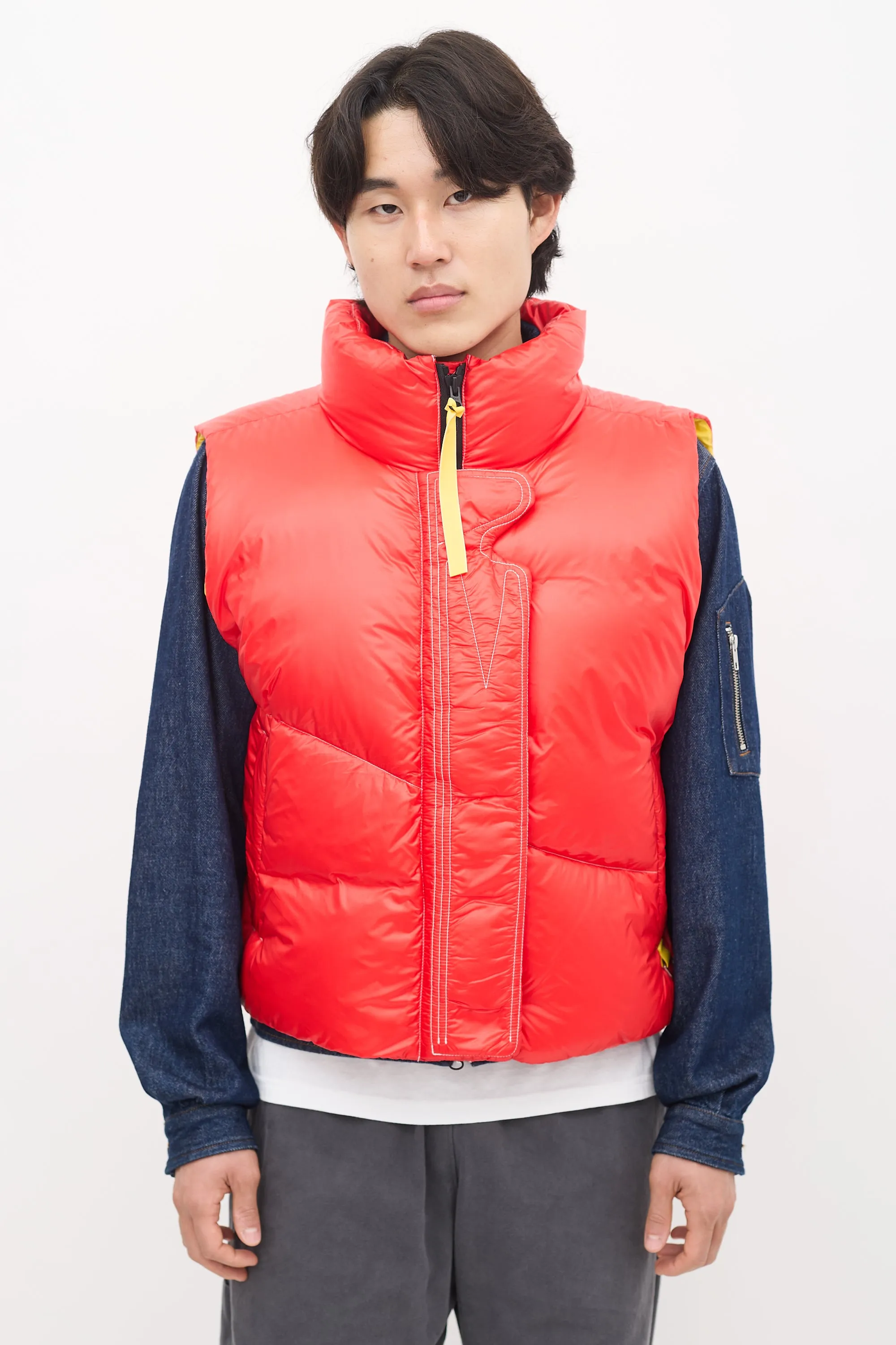 X Pyer Moss Red & Yellow Down Puffer Vest