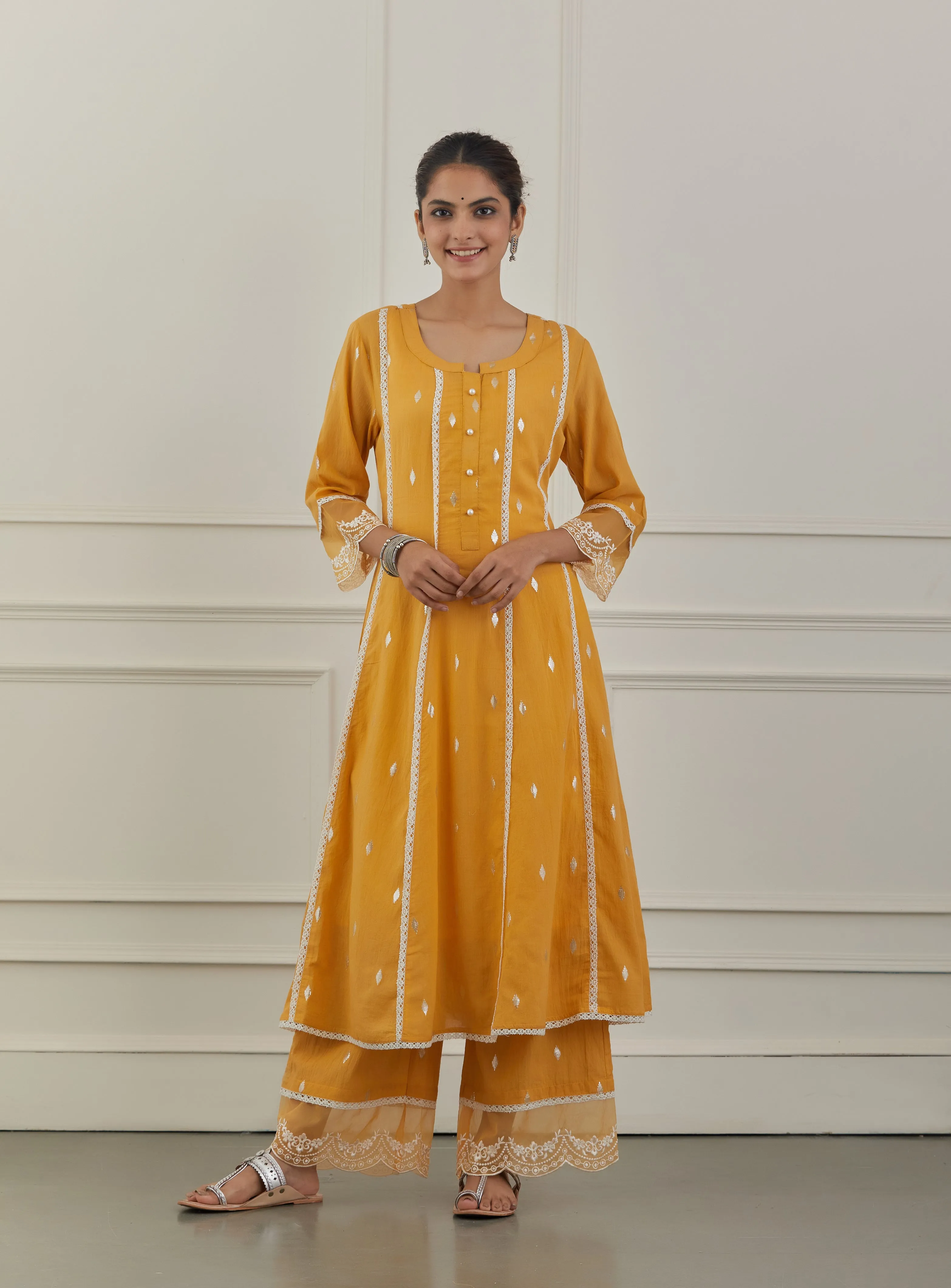 YELLOW EMBRIODERY COTTON SUIT  - Set of 3